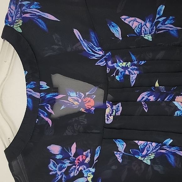 Face Face Black Floral Print Sheer High Low Blouse S - Picture 11 of 12